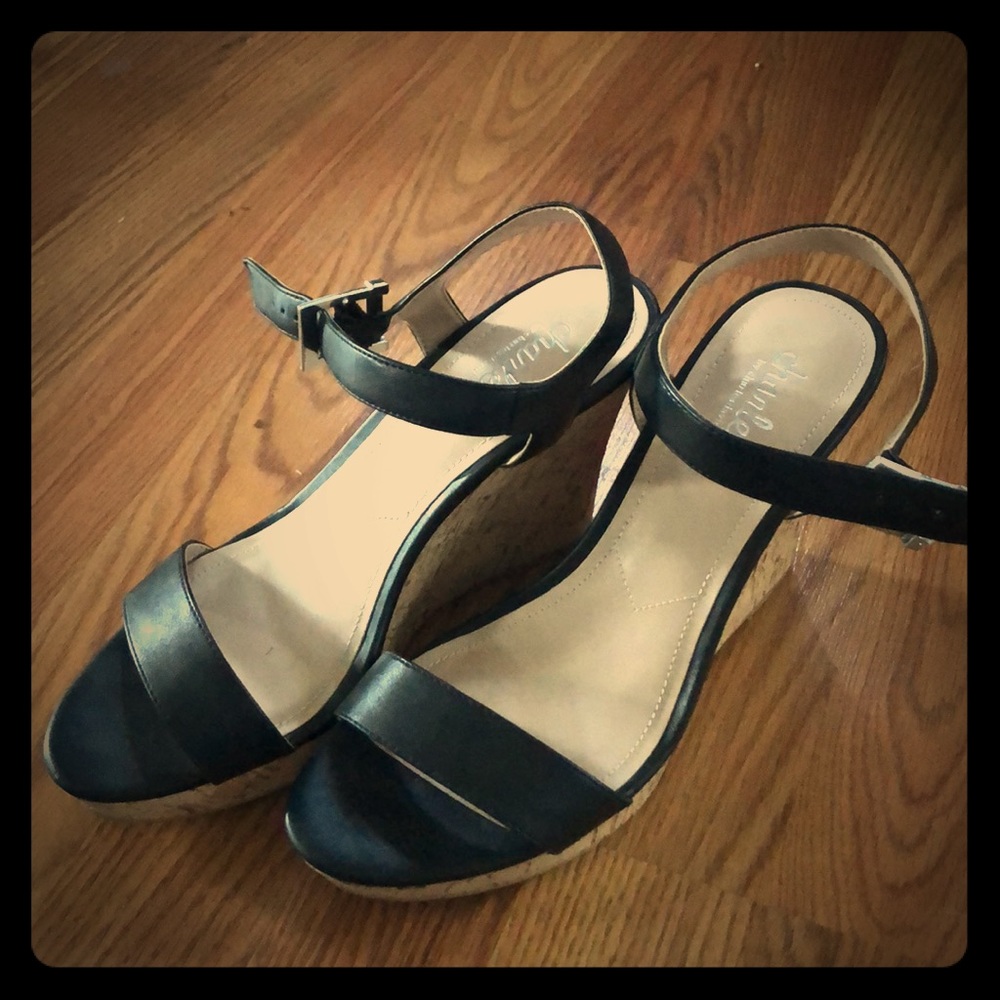 Charles David Black Cork Wedges